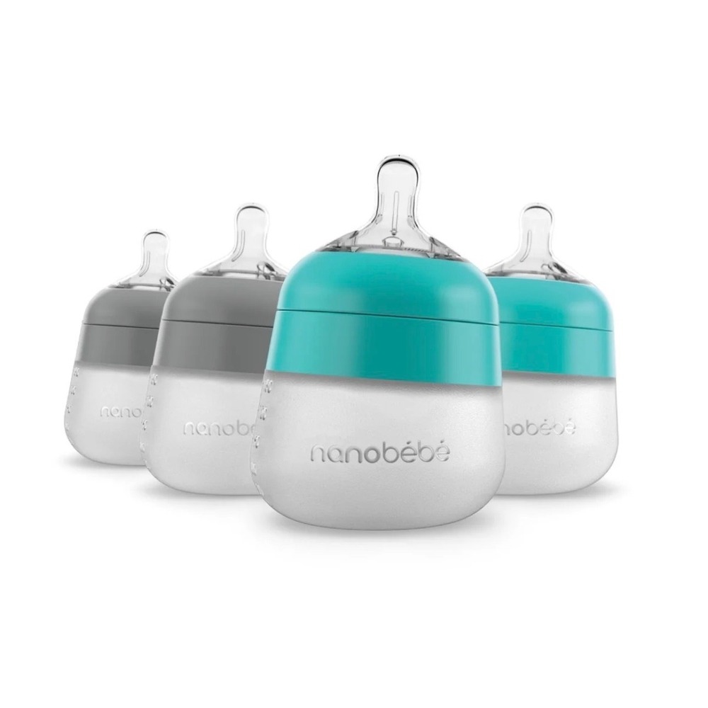 Nanobebe Flexy Silicone Baby Bottles 4 Pack 5oz 150ml Anti-Colic Teal Grey 0m+